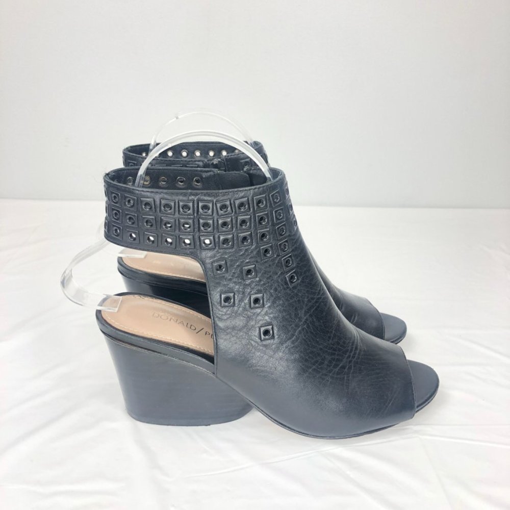 Donald Pliner Janesp Leather Peep Toe Block Heel Booties, Black, Women's 6